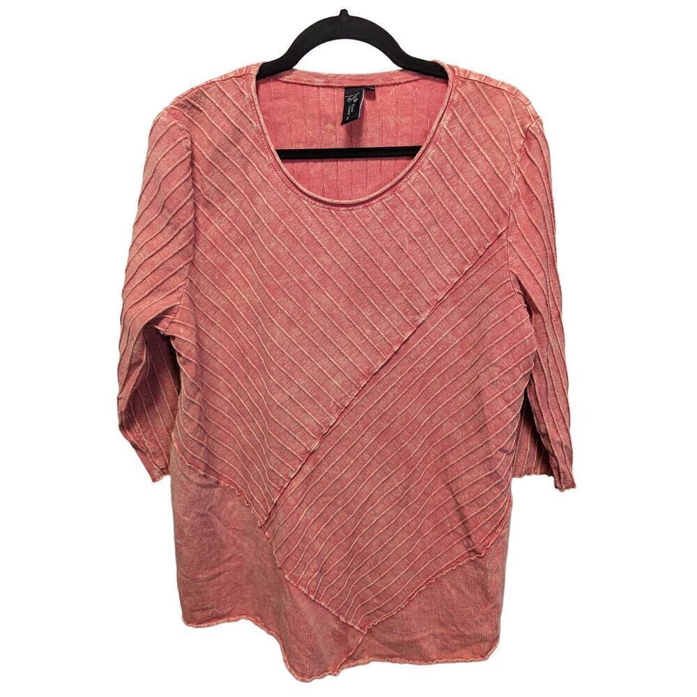 FOCUS Casual Life Diagonal Rib-Knit Tunic in Chili Women's Size Large